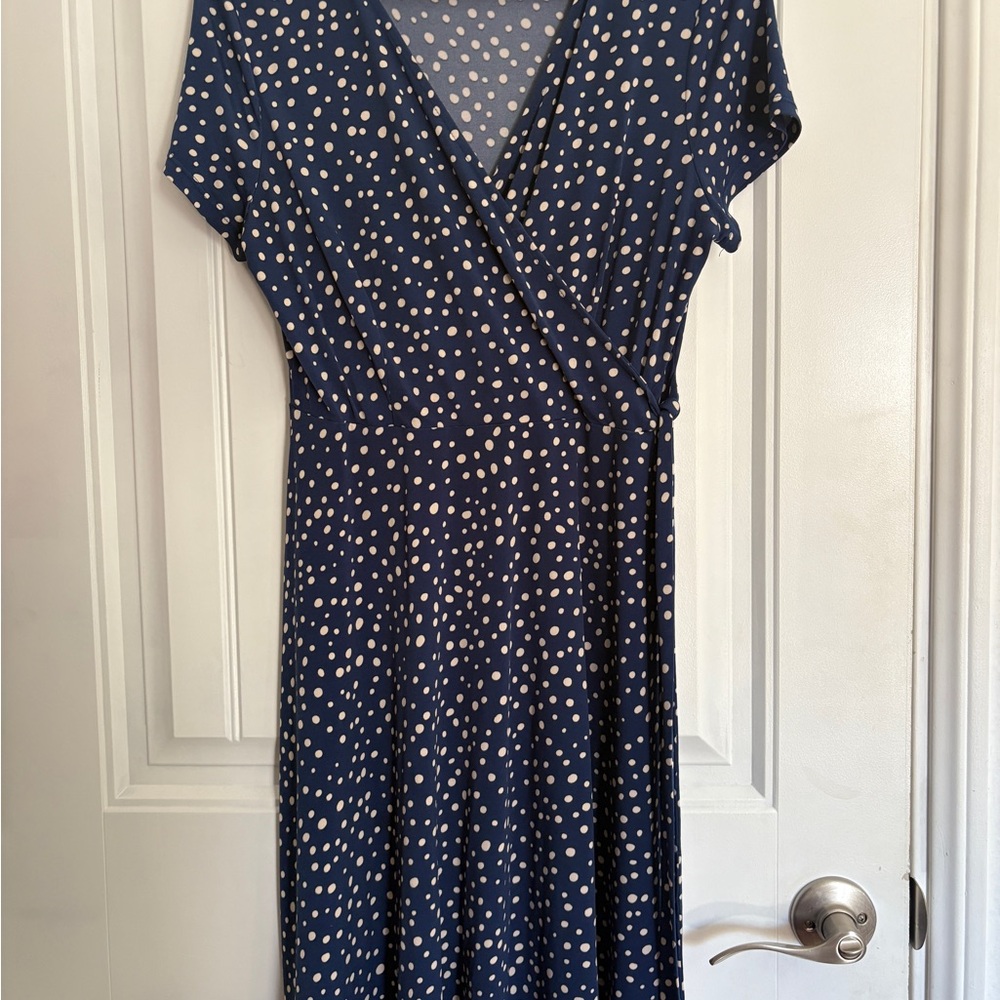 Kaileigh Navy and White Polka Dot Midi Dress
